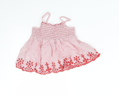 Back view of Primark girls’ red striped basic t-shirt, size 9-12, months