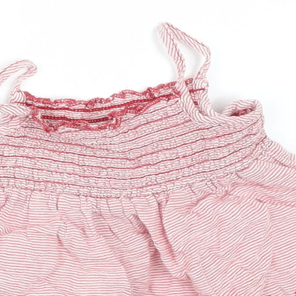 Close-up detail of Primark girls’ red striped basic t-shirt, size 9-12, months