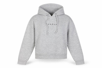 Front view of Primark women’s grey pullover hoodie, size S, - london