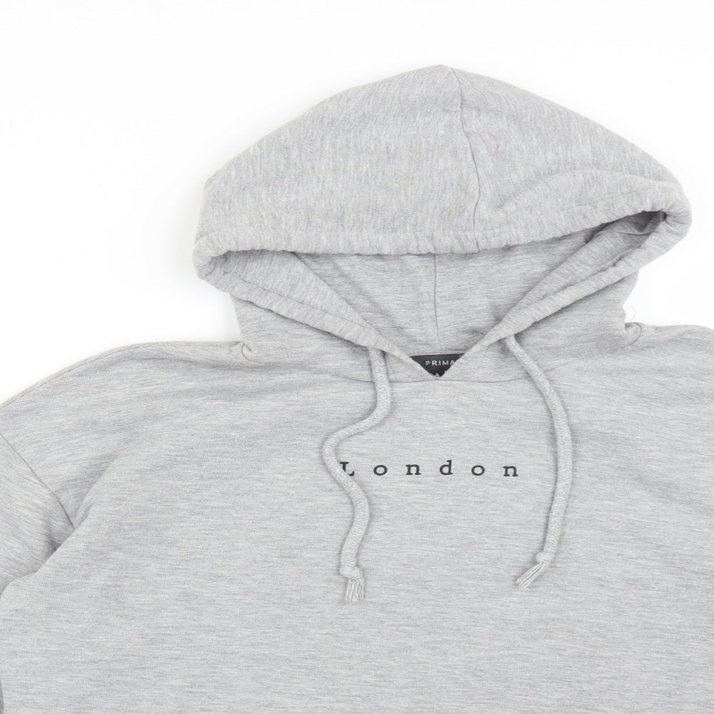 Close-up detail of Primark women’s grey pullover hoodie, size S, - london