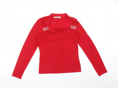 Womens UK Size 14 Kaleidoscope Red Basic T-Shirt