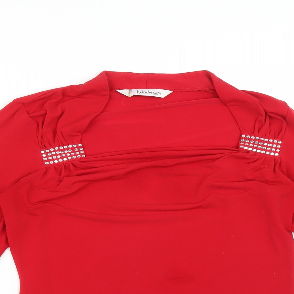Womens UK Size 14 Kaleidoscope Red Basic T-Shirt