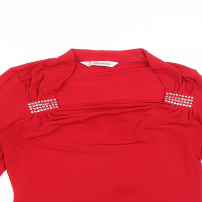 Womens UK Size 14 Kaleidoscope Red Basic T-Shirt