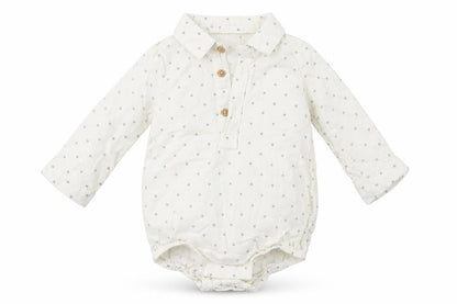 Front view of Tu Baby White Geometric Leotard One-Piece, size 9-12, Months