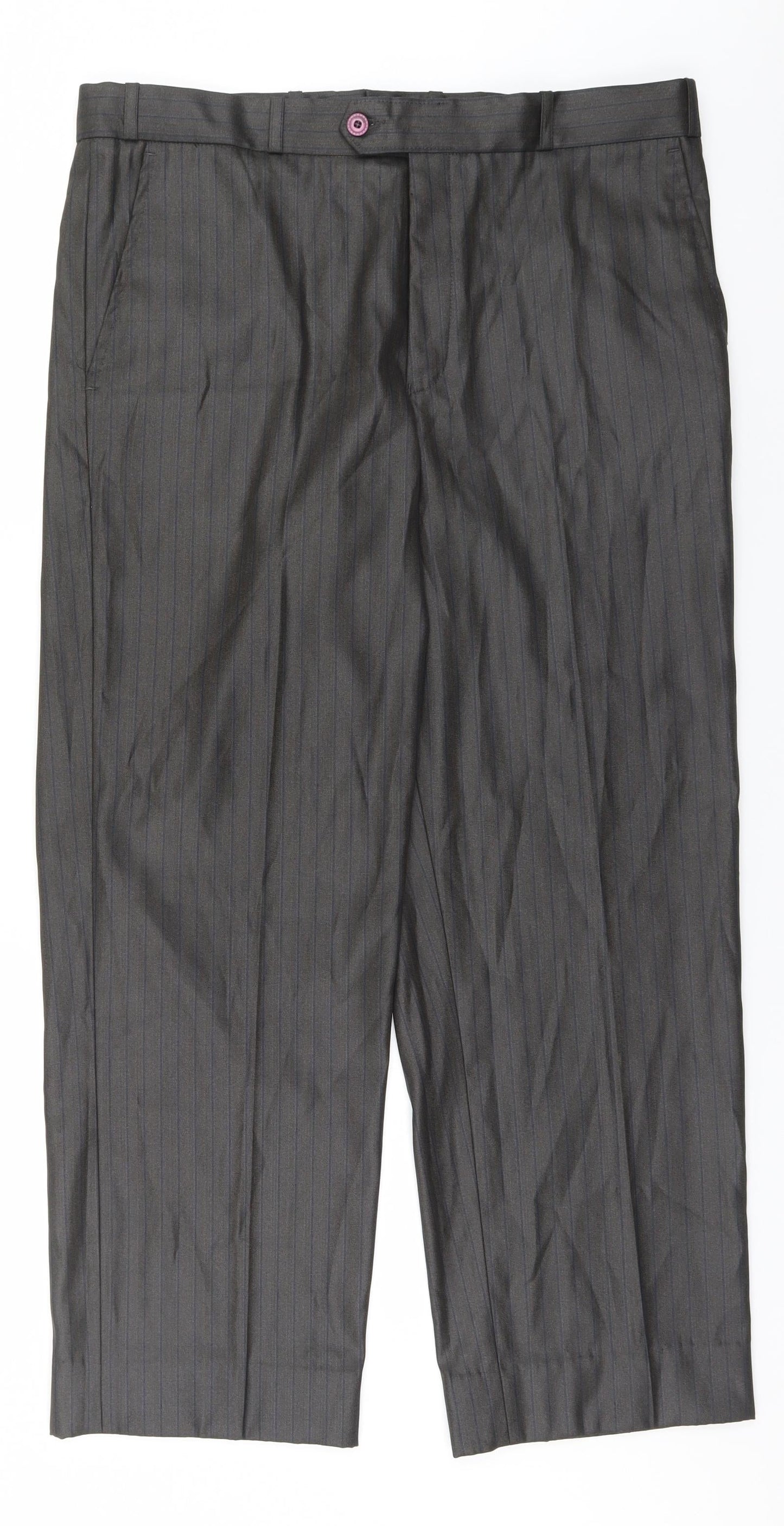 Preworn Mens Green Striped  Dress Pants Trousers Size 36 L29 in