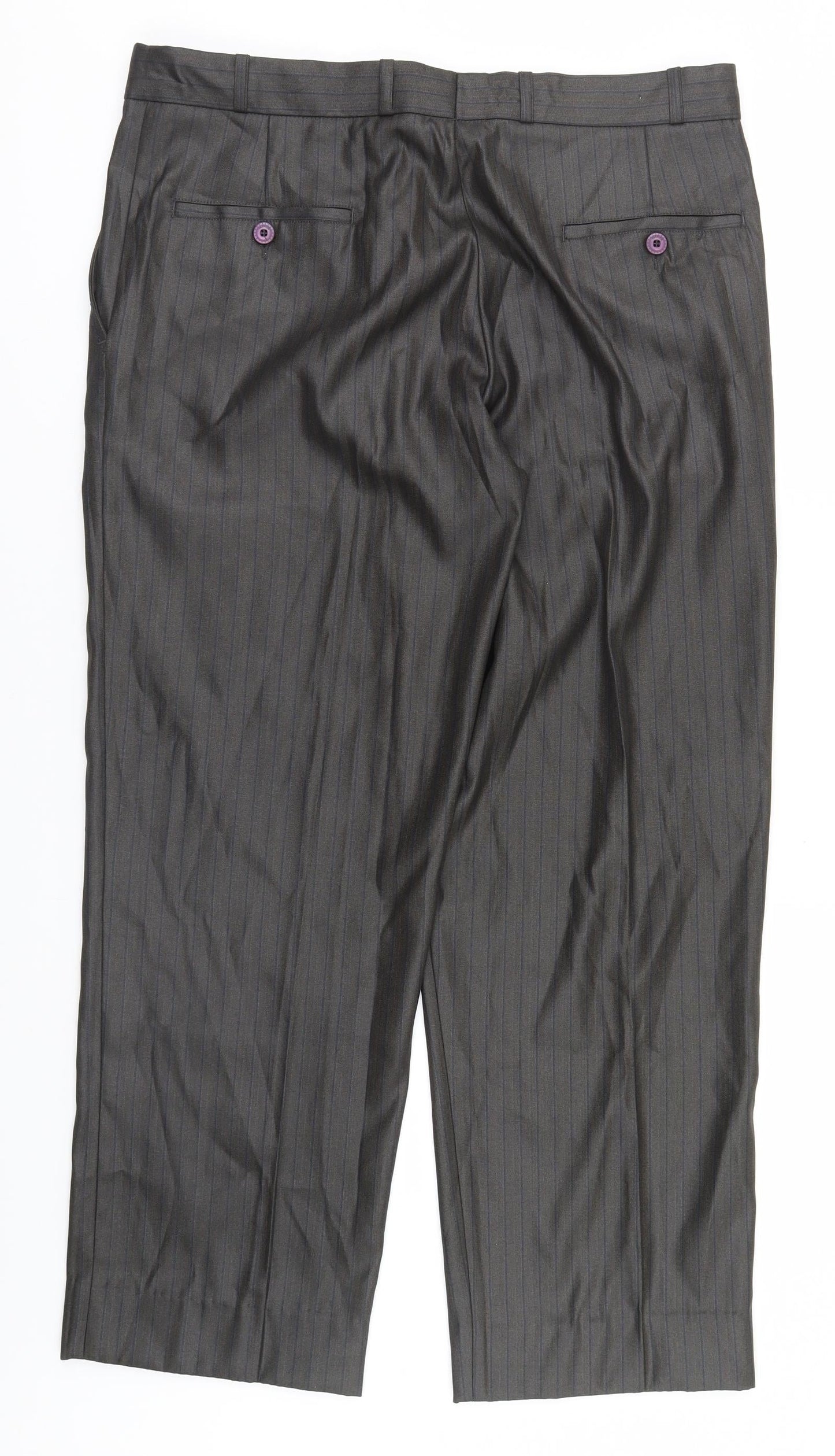 Preworn Mens Green Striped  Dress Pants Trousers Size 36 L29 in