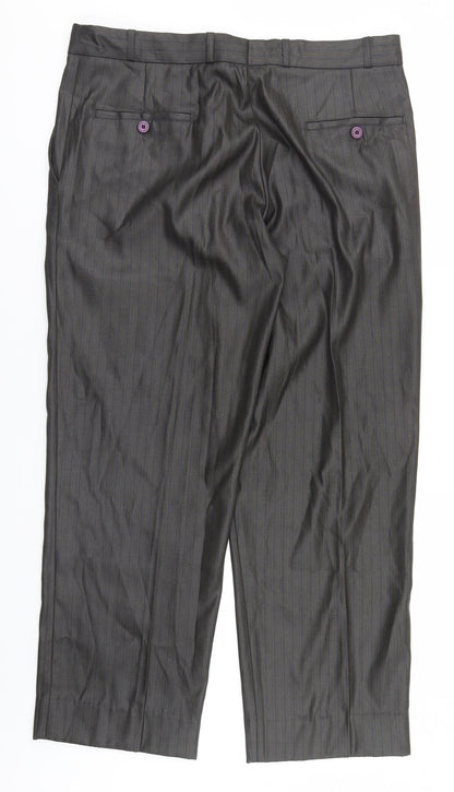 Preworn Mens Green Striped  Dress Pants Trousers Size 36 L29 in