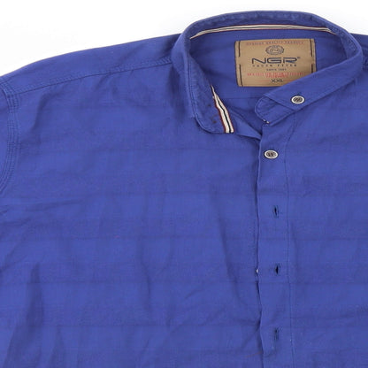 Mens UK Size 2XL Preworn Blue  Button-Up Long Sleeve Casual Shirt