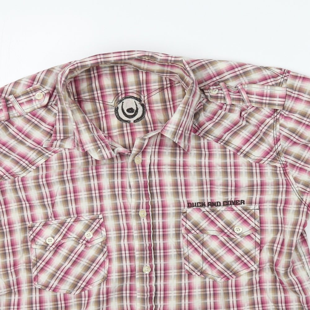Mens UK Size L Duck and Cover Multicoloured  Button-Up Short Sleeve Casual Shirt