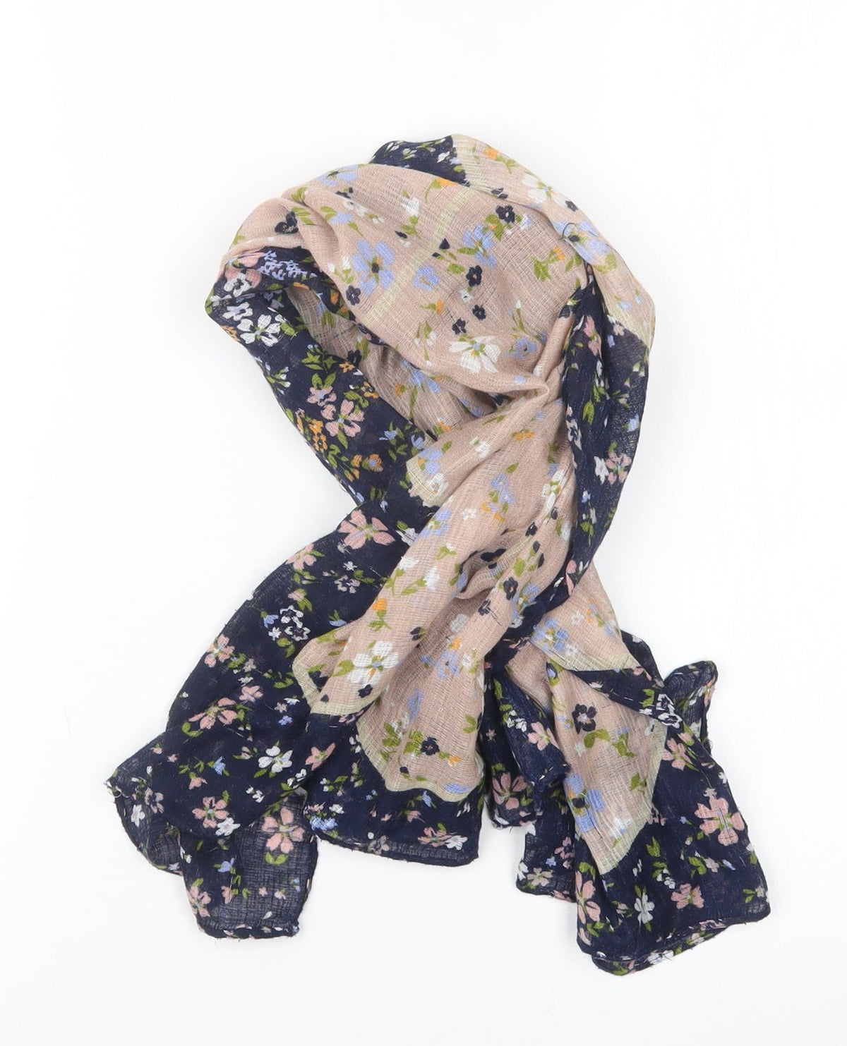 Front view of Preworn women’s blue geometric scarf