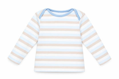 Front view of Marks & Spencer boys’ blue striped basic t-shirt, size 3-6, months