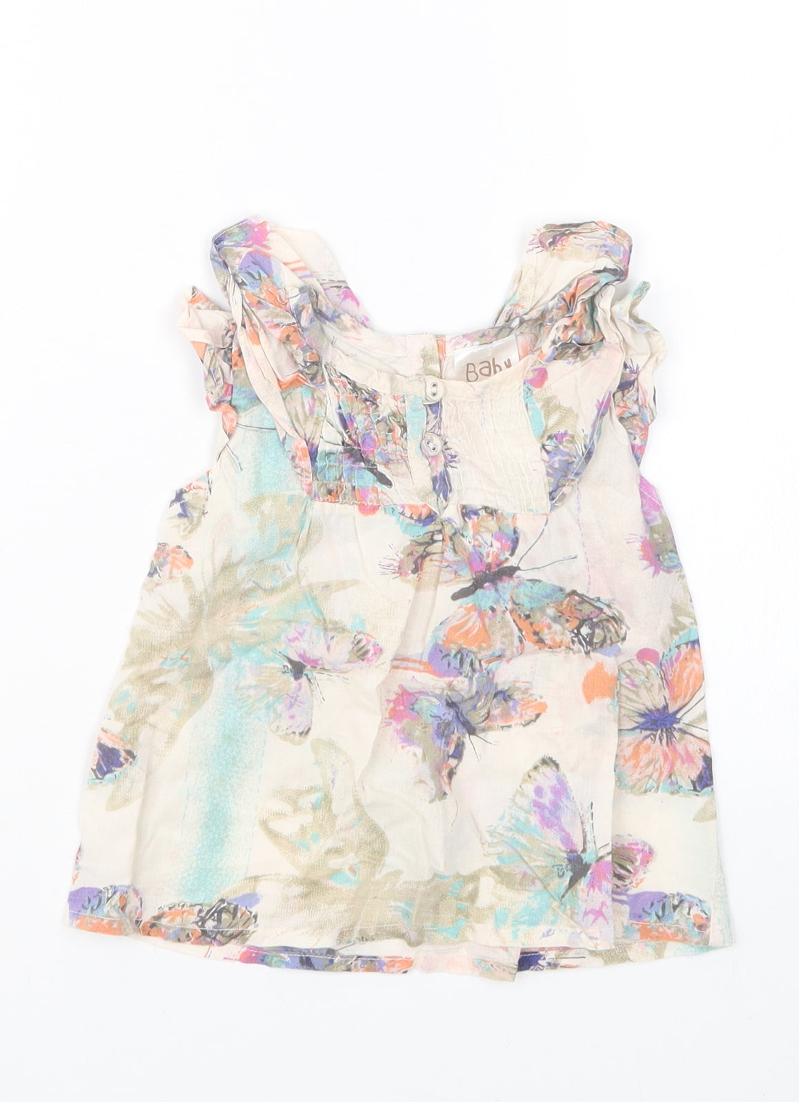 Additional front view of Peacocks girls’ beige geometric basic blouse, size 9-12, months