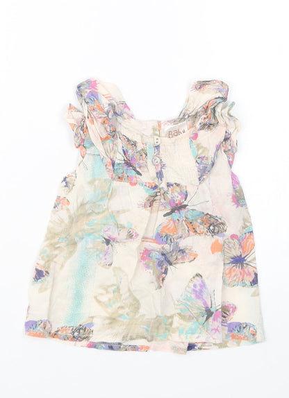 Additional front view of Peacocks girls’ beige geometric basic blouse, size 9-12, months
