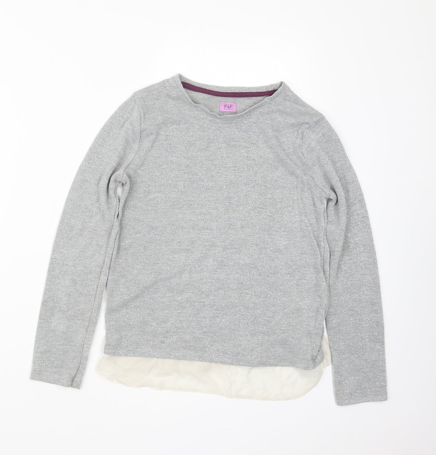 F&F Girls Silver   Pullover Jumper Size 10-11 Years