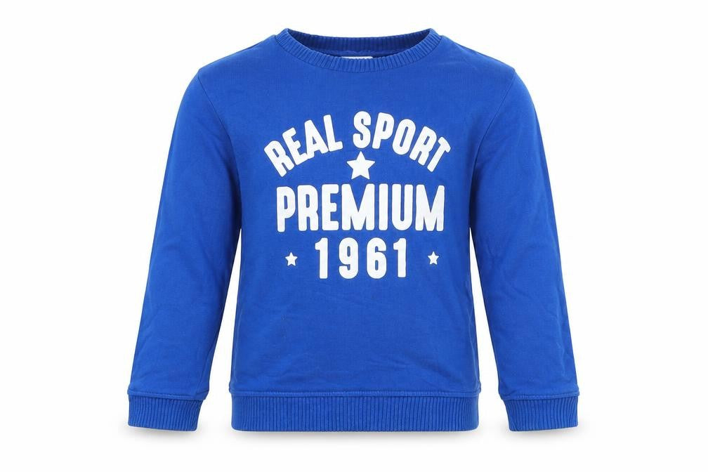 Front view of Mothercare boys’ blue jumper, size 6, years