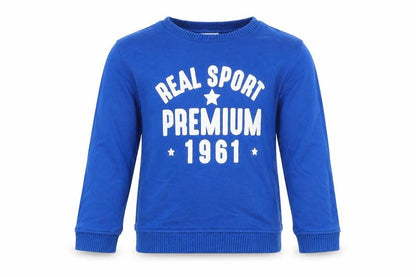 Front view of Mothercare boys’ blue jumper, size 6, years
