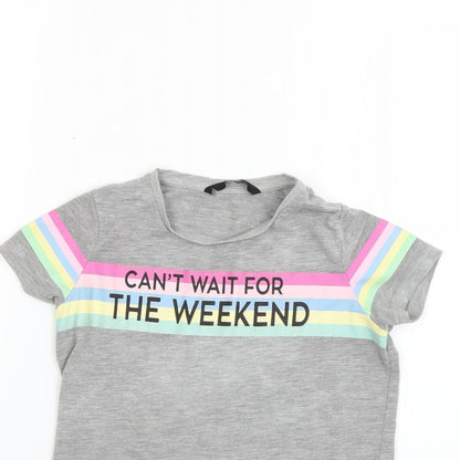 Close-up detail of George girls’ grey basic t-shirt, size 8-9, years