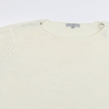 Close-up detail of rogers+rogers women’s white jumper, size UK 20