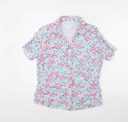 m&S Womens White Floral  Basic Button-Up Size 10
