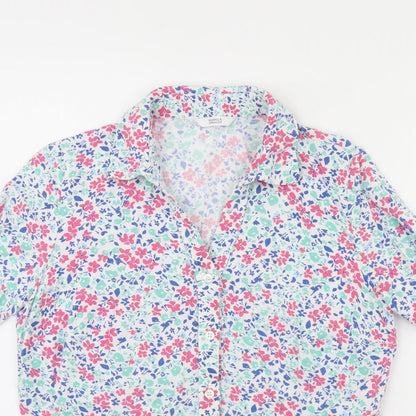m&S Womens White Floral  Basic Button-Up Size 10