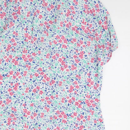m&S Womens White Floral  Basic Button-Up Size 10