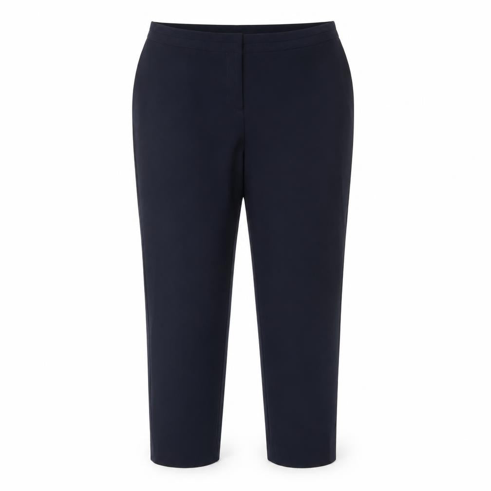 Front view of Bonmarché women’s blue dress pants trousers, size UK 16, 23-inch leg