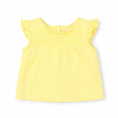 Front view of F&F girls’ yellow basic blouse, size 0-3, months