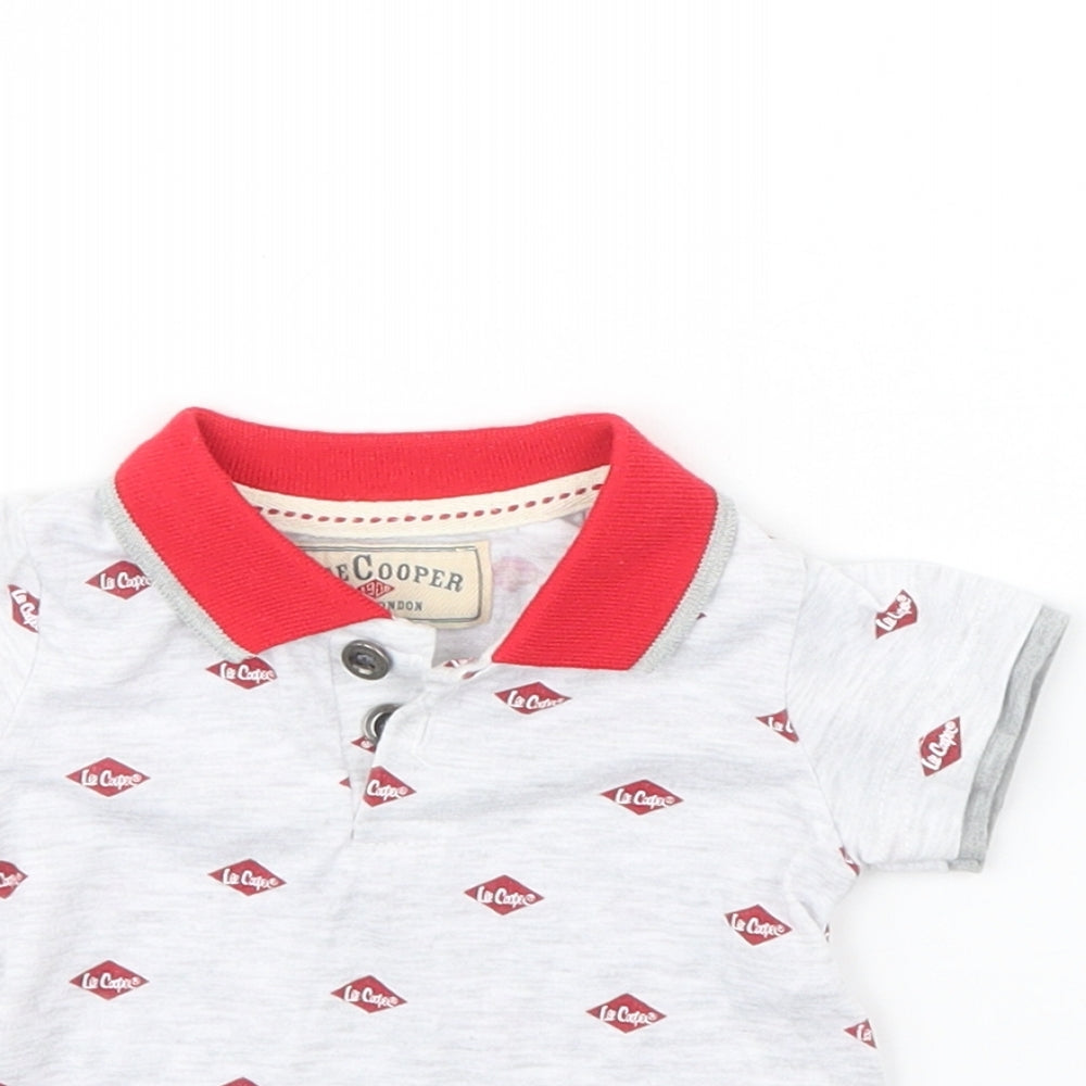 Close-up detail of Lee Cooper Baby Grey Spotted Basic Polo, size 3-6, Months