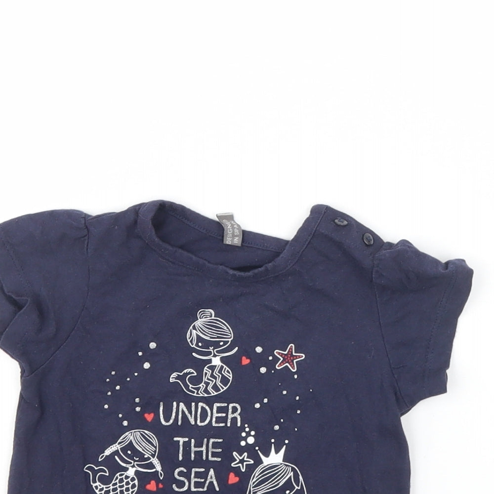 Close-up detail of Losan girls’ blue basic t-shirt, size 18-24, months