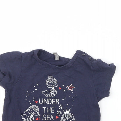 Close-up detail of Losan girls’ blue basic t-shirt, size 18-24, months