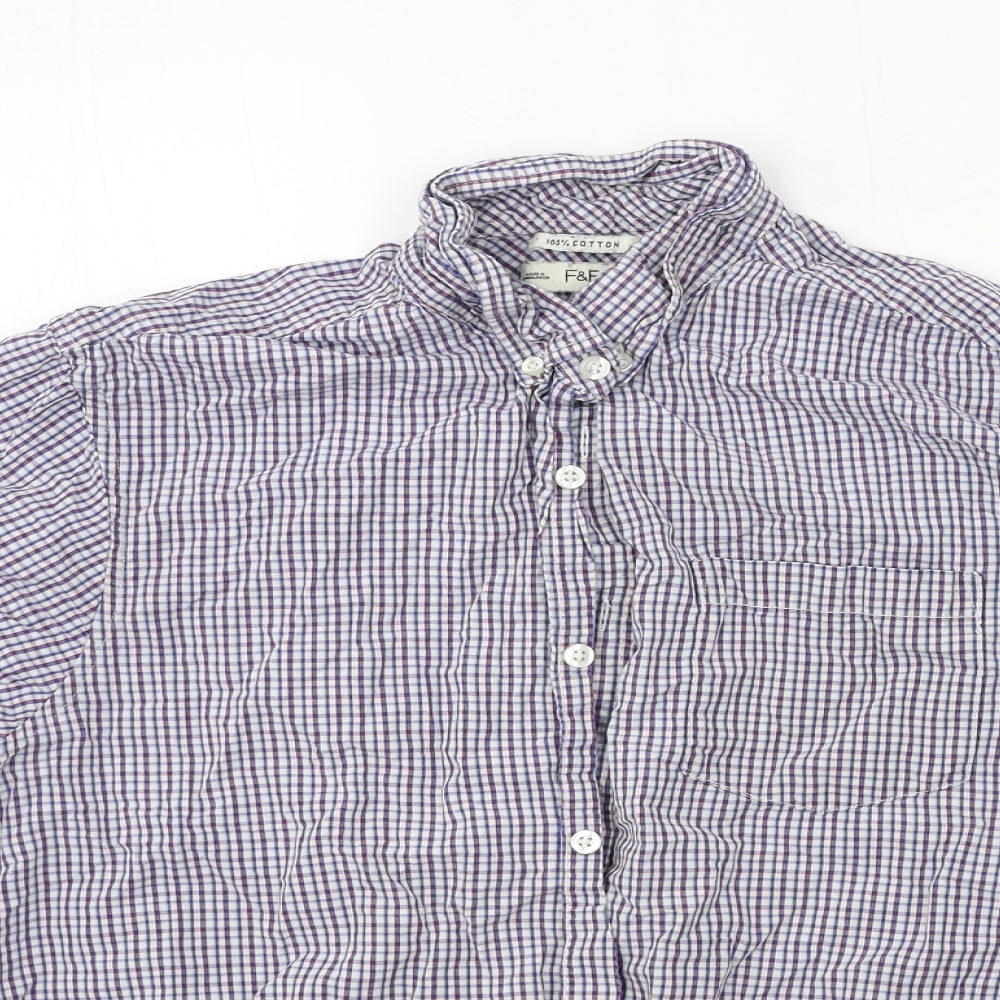 F&F Mens Blue Check   Button-Up Size XL