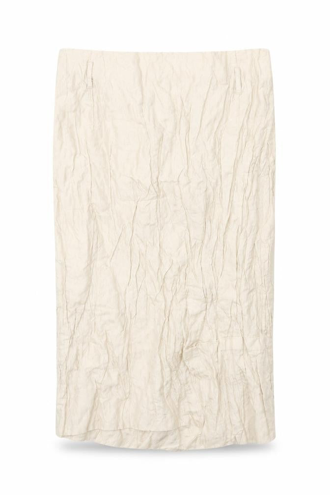 Front view of La Ligna women’s beige straight & pencil skirt, size UK 10