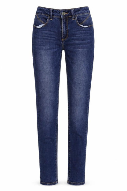 Front view of Ernest women’s blue denim straight jeans, size UK 26, in, 29-inch leg