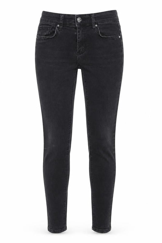 Front view of Never Denim women’s grey denim skinny jeans, size S, 31-inch leg