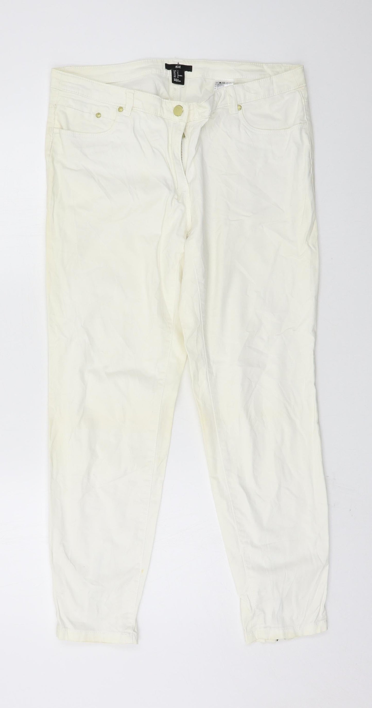 Womens UK Size 14 H&M Regular Fit Skinny Ivory Jeans