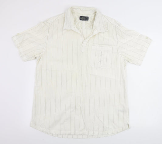 Burton Mens Ivory Striped   Polo Size L