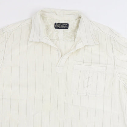 Burton Mens Ivory Striped   Polo Size L