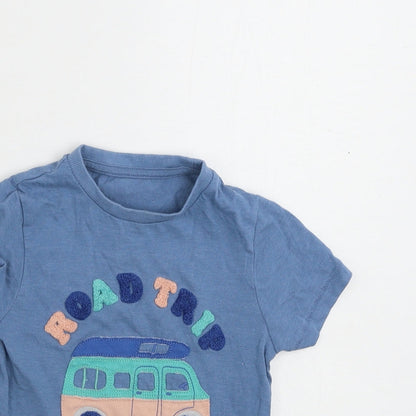Close-up detail of Marks & Spencer boys’ blue basic t-shirt, size 2, years