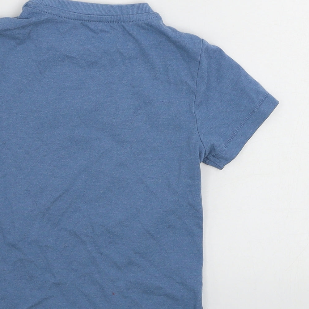 Brand and care label for Marks & Spencer boys’ blue basic t-shirt, size 2, years