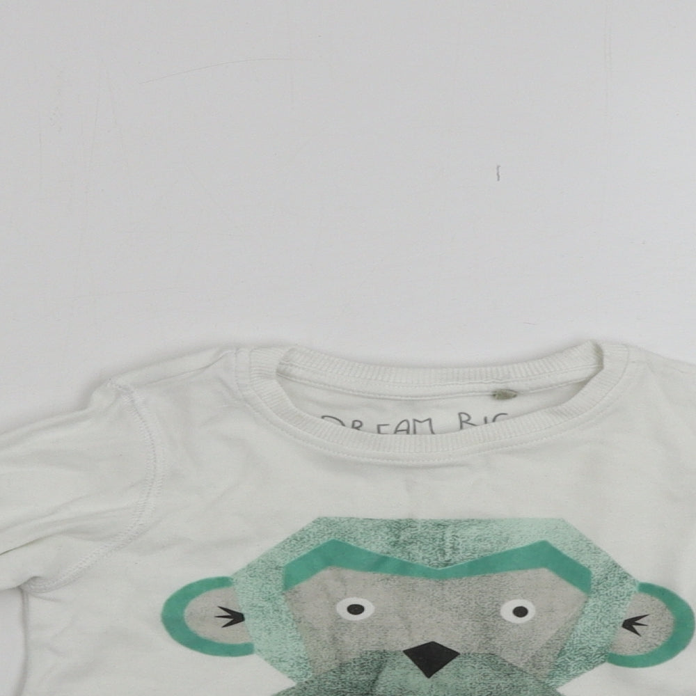 Close-up detail of Next boys’ white jumper, size 2-3, years