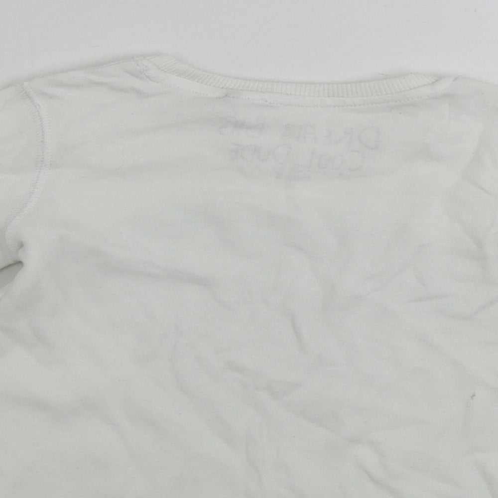 Brand and care label for Next boys’ white jumper, size 2-3, years