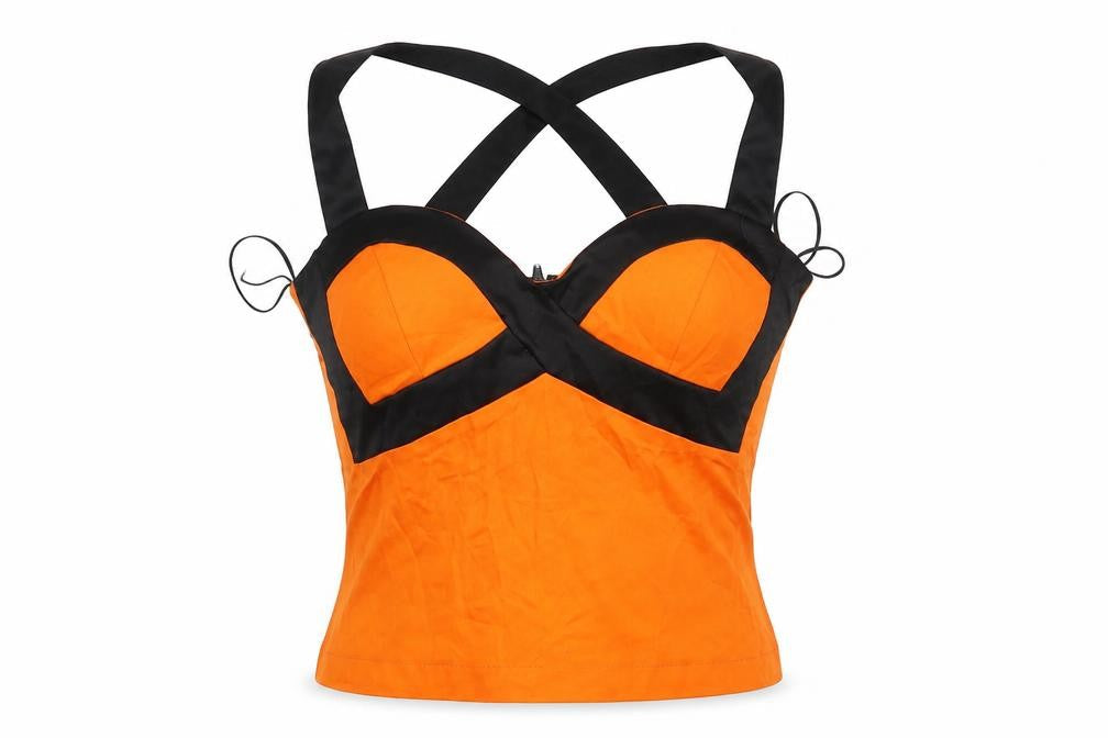 Front view of Ikon women’s orange cropped tank, size UK 10