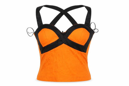 Front view of Ikon women’s orange cropped tank, size UK 10