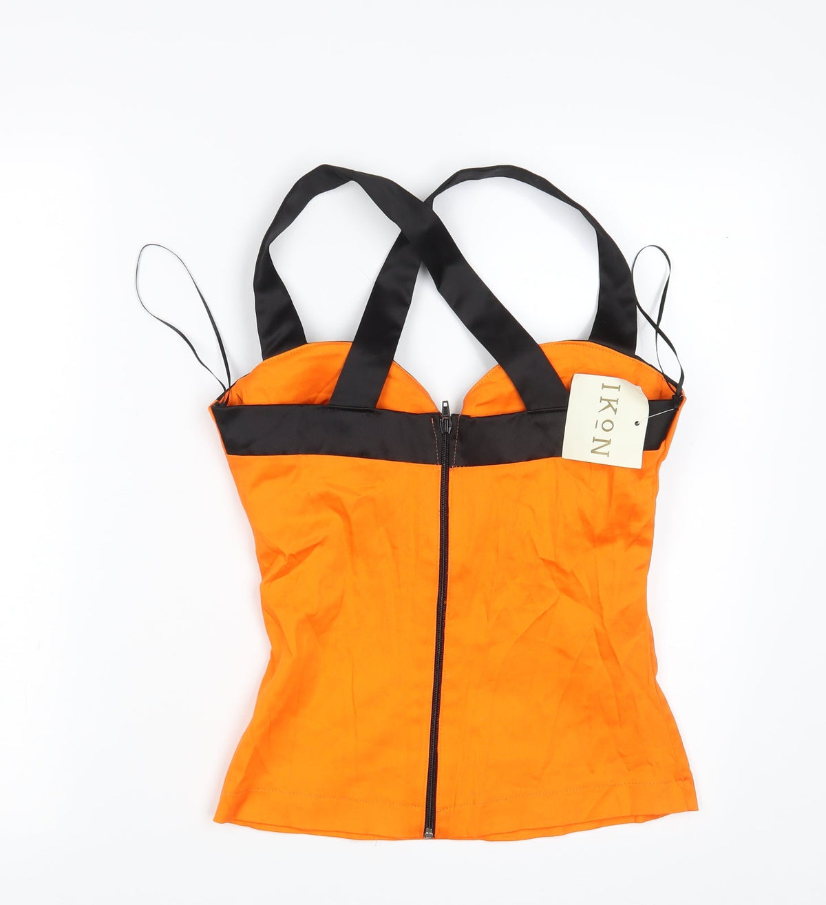 Back view of Ikon women’s orange cropped tank, size UK 10