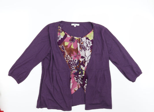 Klass Womens Purple Floral  Pullover Jumper Size L