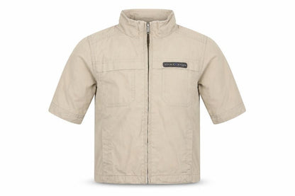 Front view of Chevognon boys’ beige jacket, size 12, months