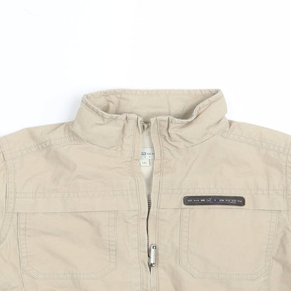 Close-up detail of Chevognon boys’ beige jacket, size 12, months