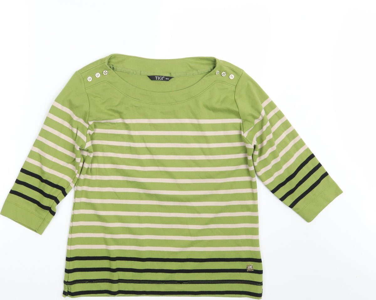 Additional front view of TIGI women’s multicoloured striped pullover sweatshirt, size UK 10