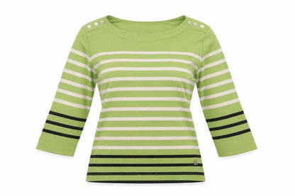 Front view of TIGI women’s multicoloured striped pullover sweatshirt, size UK 10