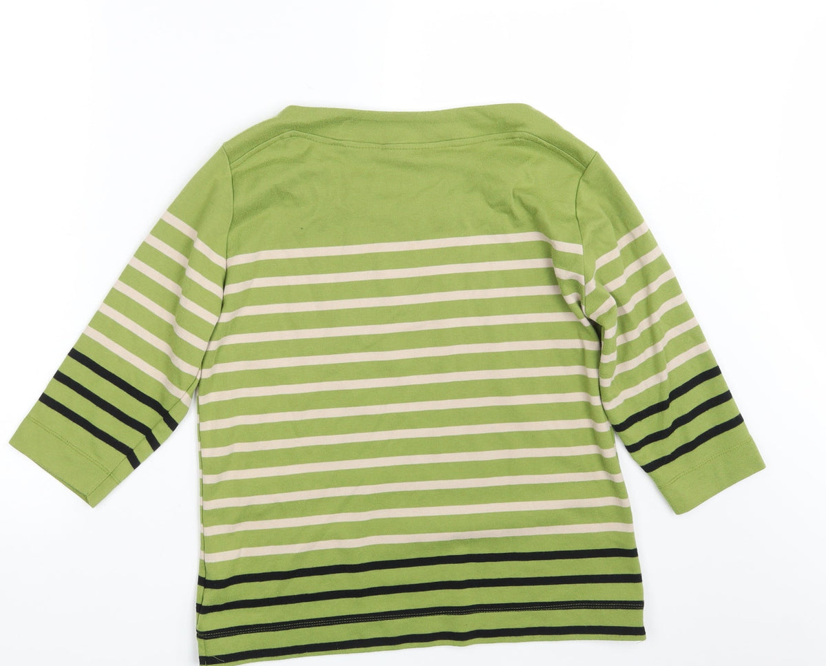 Back view of TIGI women’s multicoloured striped pullover sweatshirt, size UK 10
